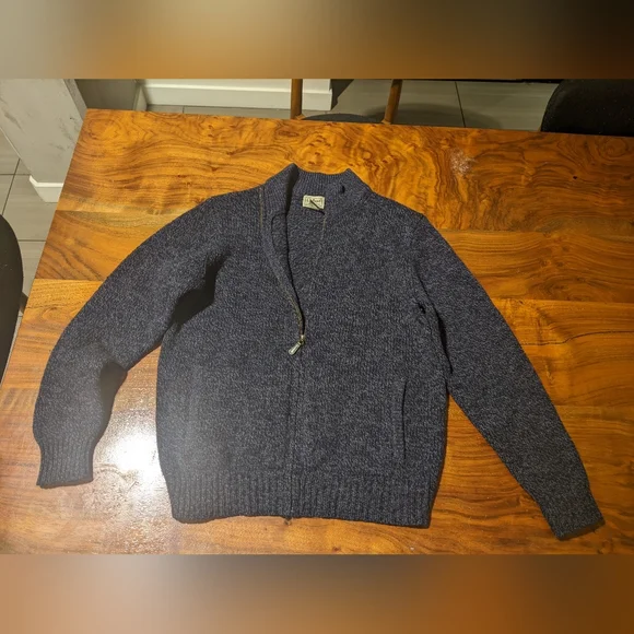 L.L. Bean - 100% Lambswool Ragg Wool Zip-Front Cardigan SweaterNavySmall